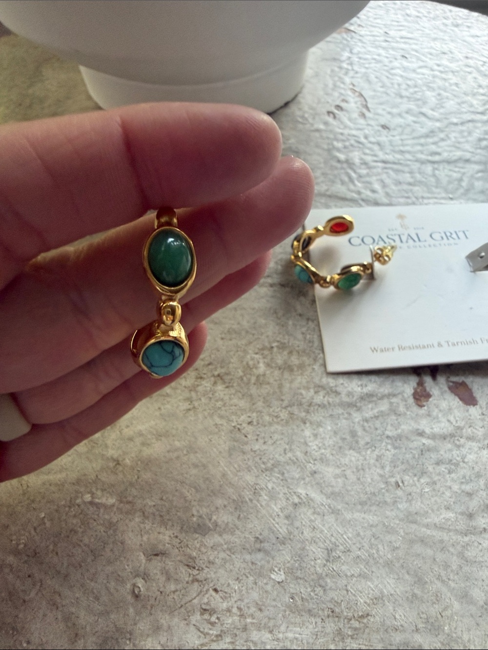 Coastal Grit Gold Hoop Earrings with Multicolor Stone Accents - Picture 6 of 10